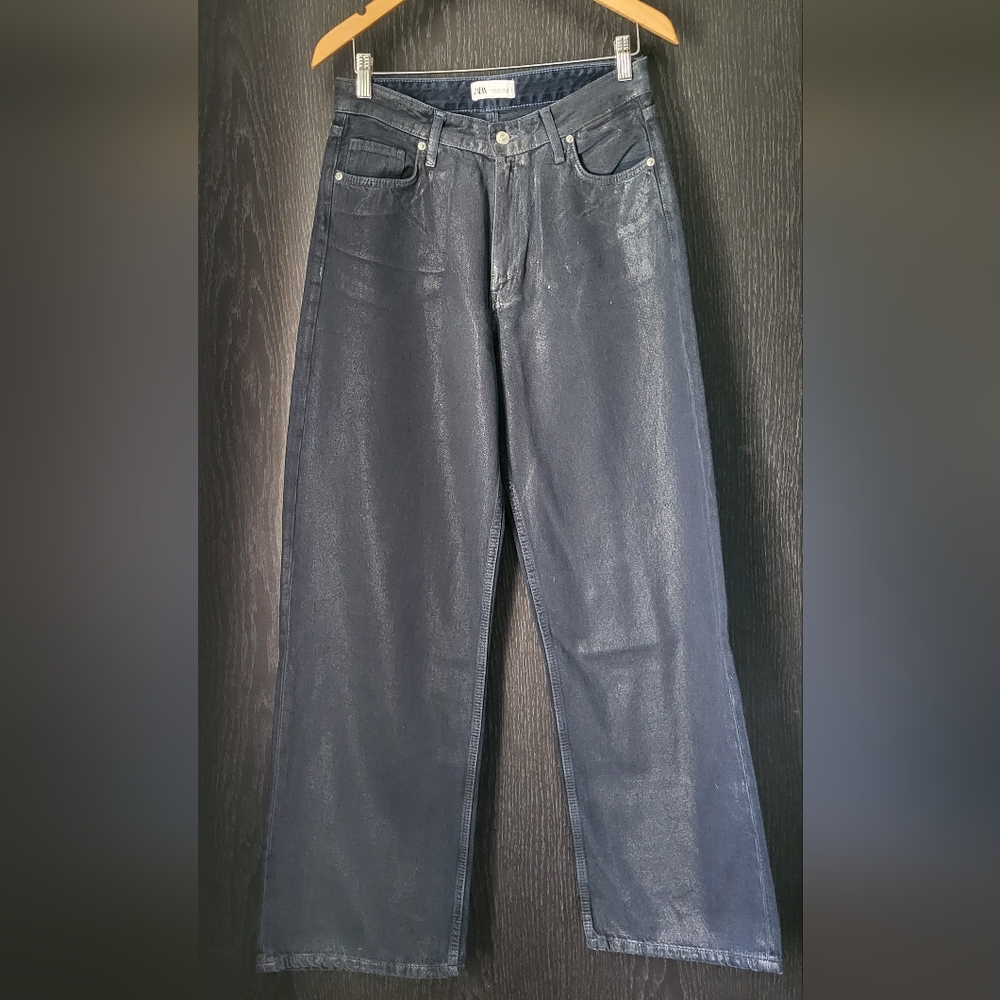Zara Metallic High-Waisted Straight Leg Jeans
